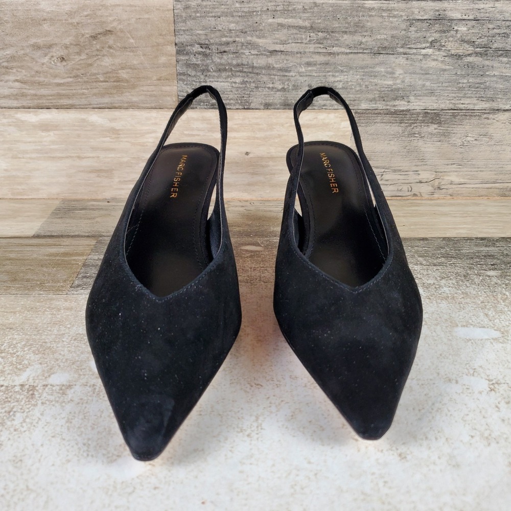 Marc Fisher Labela Womens Pump Sz 8 M Black Pointed Toe Kitten Heel Slingback - Picture 2 of 10
